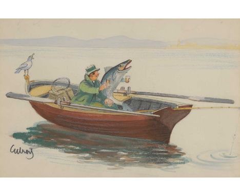 ▲ John Thomas Young Gilroy (1898-1985) Fisherman and salmon in a boatsigned 'Gilroy' l.l., pencil, watercolour and pastel22.5