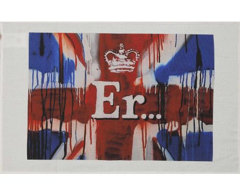 ▲ Banksy (b.1974) 'Er...' (Union Flag)screenprint in colours on cotton, a limited edition tea towel from an edition of 100043
