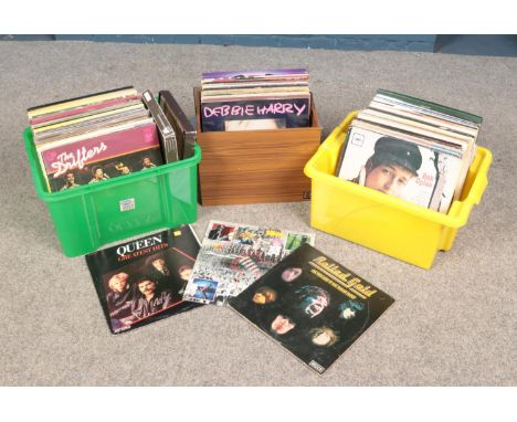 Three boxes of LP records. Includes Queen, The Rolling Stones, Bob Dylan etc.  