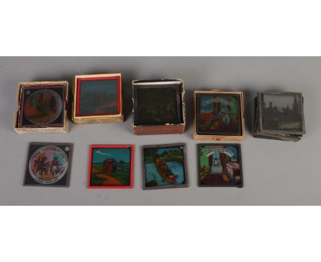 Five sets of Magic Lantern slides including A Country Courtship, Sweep and Whitewasher, Chase the Mouse, etc.  
