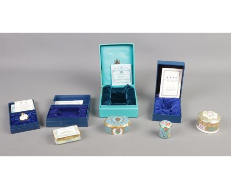 A quantity of mainly Halcyon Days and Bilston and Battersea collectables, including Prince William trinket box, quartz clock 