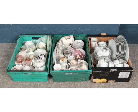 Three boxes of miscellaneous. Including Alfred Meakin Springwood dinnerwares, Noritake, commemorative wares, etc.  
