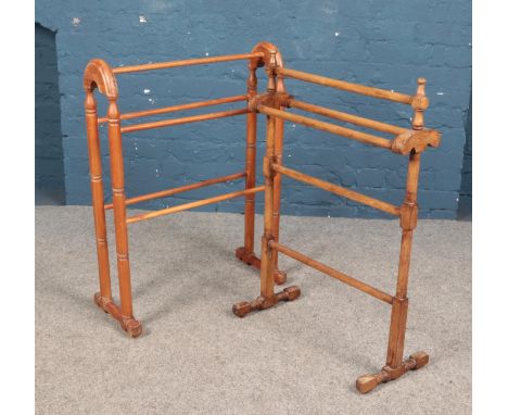 Two vintage wooden towel rails.  