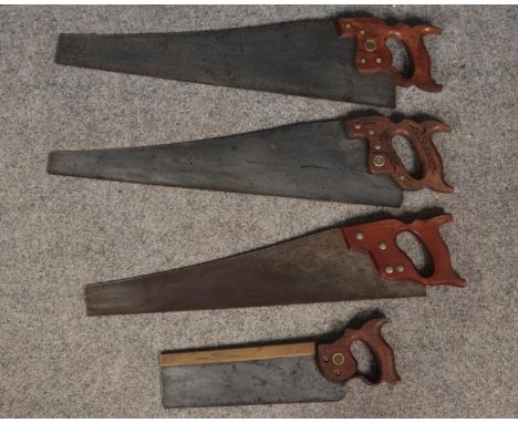 Four vintage saws. Includes Disston U.S.A, A.Brooksbank Sheffield, etc.  
