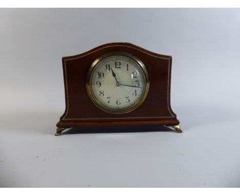 A String Inlaid Edwardian Mahogany Mantle Clock with French Movement, 21cm Wide 