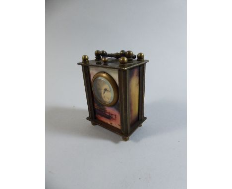 A Miniature Brass and Porcelain Effect Carriage Clock with Watch Movement, Working Order, Case 6.5cm high   
