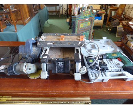 A Collection of Power Tools to Include Two Wheel Grinder, Belt Sander, Rechargeable Drill etc