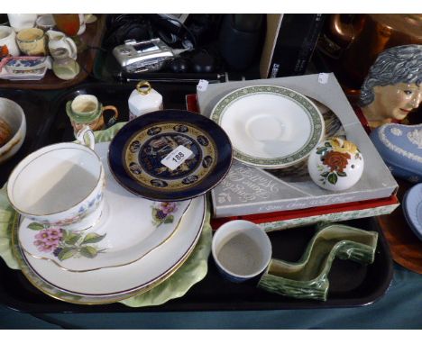 A Tray of Ceramics to Include Aynsley Bell, Wade Log Planter, Decorated Plates etc