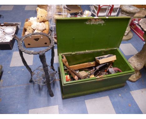 A Pine Toolbox Containing Vintage Tools