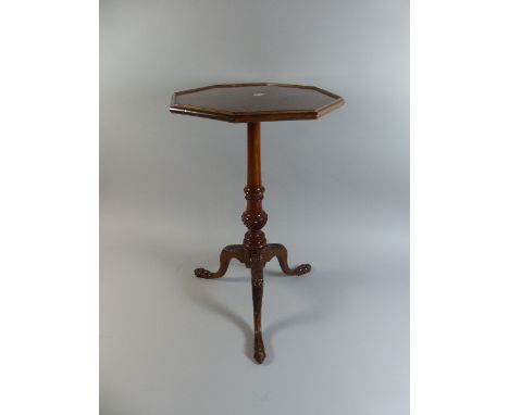 A Good Quality Octagonal Good Quality Mahogany Tripod Wine Table with Turned Support and Moulded Legs Culminating in Claw Fee