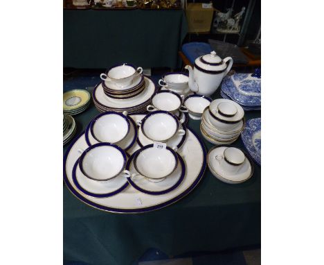 A Collection of Royal Worcester Cobalt Gilt and White to Include Six Dinner Plates, Five Side Plates, Eight Soup Bowls, Meat 