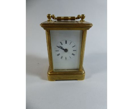 A Pretty Miniature French Brass and Ceramic Carriage Clock, Movement in Need of Attention, Case 8cm high  