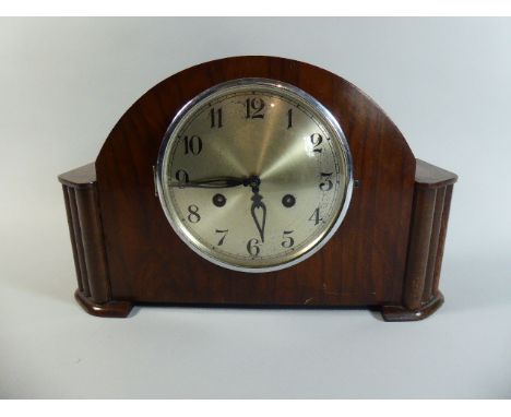 An Edwardian Walnut Art Deco Mantle Clock, 36cm Wide