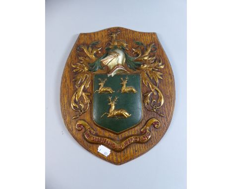 A Framed Ceramic Armorial Plaque Nil Desperandum Auspice Deo, The Coat of Arms of Sunderland, 32cm High 