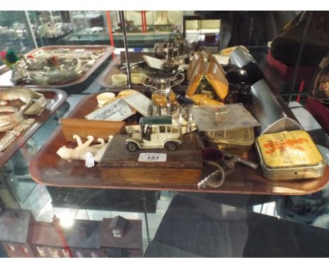 A Tray of Curios to Include Cork Screw, Alarm Clock, Toast Rack, Glove Stretchers, Napkin RIngs Etc