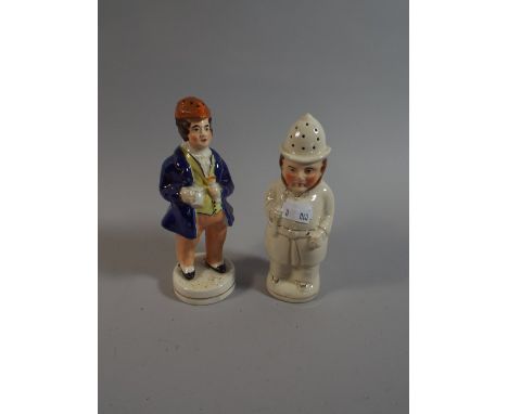 Two Staffordshire Ceramic Wig Dusters in the Form of Policeman and Gent with Pint of Ale, 15cm High 