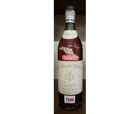 A rare bottle of Calvet Grand Champagne cognac 1917 vintage.