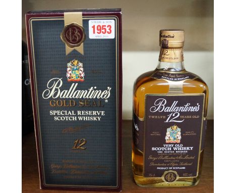 A 1 litre bottle of Ballantine's Gold Seal 12 year old Scotch whisky, in card box; together with a 75cl bottle of Ballantine'