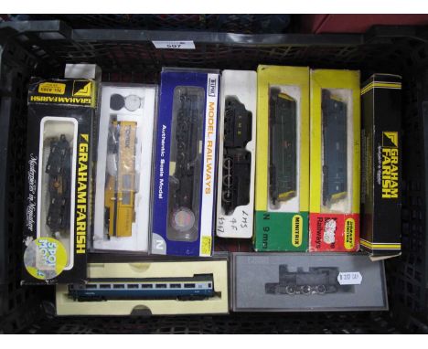 Seven 'N' Gauge/2mm Boxed/Cased Locomotives, comprising two Minitrix Class 42 "Warship" Hermes and Zebra; two Graham Farish d
