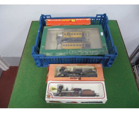 Four 'HO' Gauge U.S.A Outline Boxed Locomotives, comprising a Spectrum Ref No 28460 (On30) rail bus and trailer; a Bachmann R