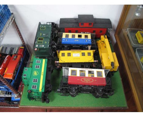 Three 'G' Gauge/Gauge One Four Wheel Caboose's by L.G.B Etc, BP, Union Pacific liveries; plus a "Rio Grande" bogie caboose, t