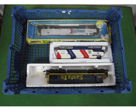 Three 'HO' Gauge U.S.A Outline Diesel Locomotives, comprising a A.H.M S.B.D "Seaboard" C. Liner R/No 1776 (unboxed), an Alco 