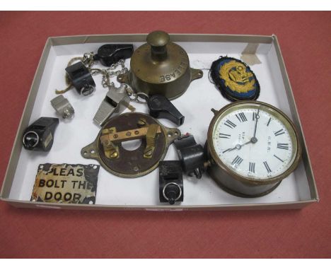 Railwayana - A collection of items to include Great Western Railway (GWR) brass drum clock, with GWR, Kay &amp; Co, Paris on 