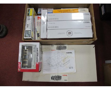 Nine 'HO' Gauge Continental Outline Boxed Trackside Structure Kits, comprising three Faller Ref 120191 kits, a 120121 signal 