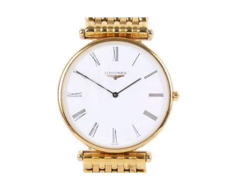 A gentleman's Longines La Grande Classique wristwatch. With black Roman numerals to the white dial, case diameter 3.2cm, numb