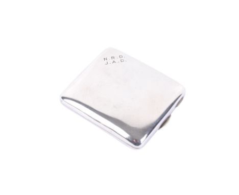 A George V silver cigarette case. Maker J Weir & Sons, Chester 1914, of rectangular form with elasticated straps to the insid