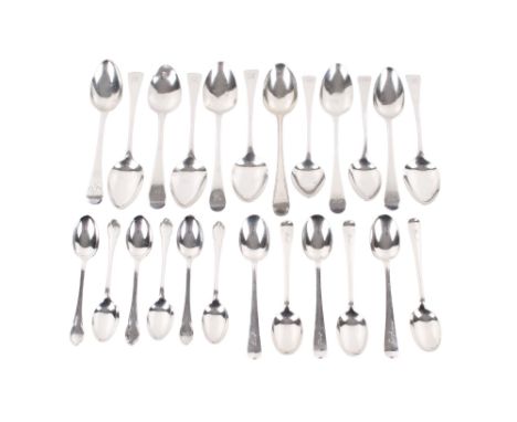 Twenty-four Georgian and later silver teaspoons. Comprising a set of six George V spoons, maker C W Fletcher &amp; Son Ltd, S