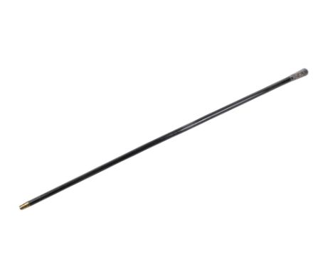 A Silver topped walking ebonised walking stick. The handle hallmarked 'W-K', London 1929, having vine leaf decoration and eng