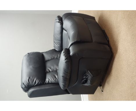 Massaging riser and reclining armchair upholstered in black faux leather, W100cm (This item is PAT tested - 5 day warranty fr