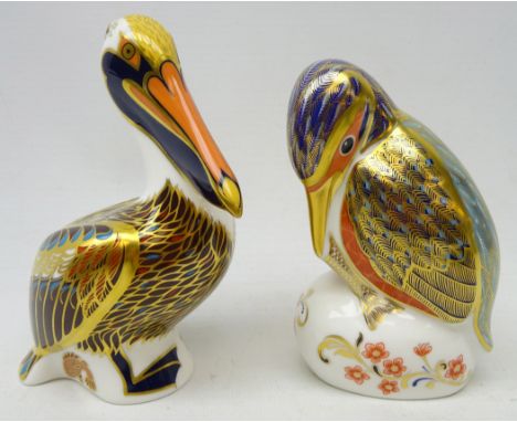 Two Royal Crown Derby paperweights, 'kingfisher' and 'brown pelican', boxed, with gold stoppers Condition Report Click here f