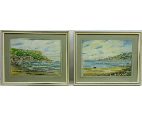 'Runswick Bay' and 'Kettleness', two 20th century watercolours signed by E. Abram 27cm x 38cm,  Runswick, watercolour signed 
