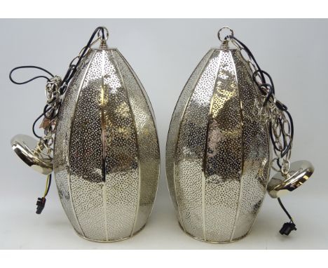 Pair pierced silvered centre light fittings, retailed by Next, H50cm  Condition Report Click here for further images, conditi
