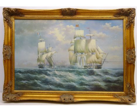 Maritime Battle Scene, 20th century colour print in gilded frame 75cm x 106cm max Condition Report Click here for further ima