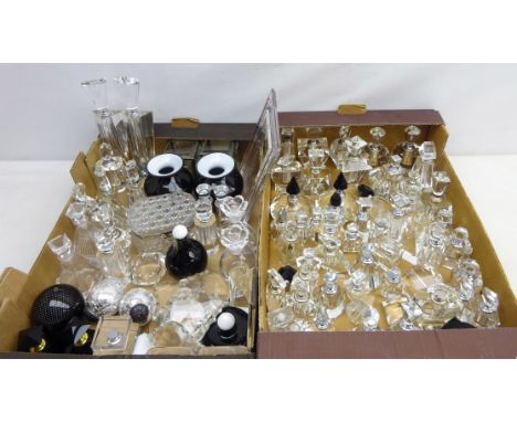 Shop stock - quantity of glass scent bottles, candle holders, mini vases and trinket boxes etc, in two boxes Condition Report