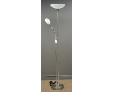 Silver finish uplighter with adjustable reading light H182cm (This item is PAT tested - 5 day warranty from date of sale)  Co