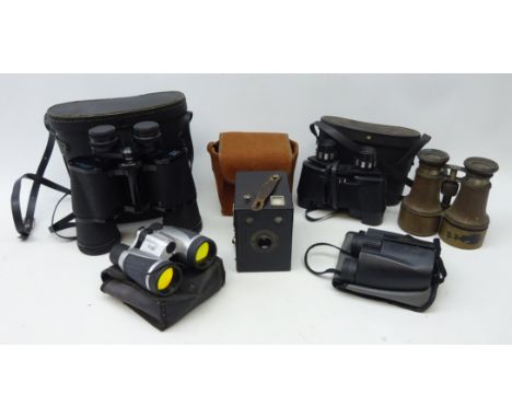 Pair of Prinz 10X50 binoculars, 'Sewill Liverpool' binoculars, various other binoculars and a Kodak 'Popular Brownie' (6)  Co