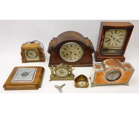 Victorian mahogany cased American mantle clock, Art Deco oak cased mantle clock, similar Elco Synchronous mantle clock, silve