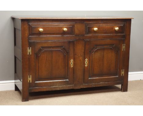 Georgian style oak backless dresser two drawers above two fielded panel doors, panelled sides, W137cm, H91cm, D51cm Condition
