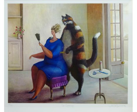 'Pet Grooming', limited edition colour print No.60/150 signed, titled and numbered in pencil by Sarah-Jane Szikora (British/H