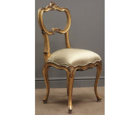 French Louis style chair, upholstered seat, carved features, Versailles gold paint, W50cm, H98cm Condition Report Click here 