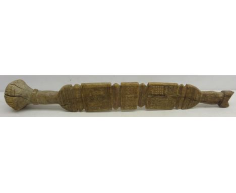 African carved wood club with cross hatch panels and ball finial, L70cm Condition Report Click here for further images, condi