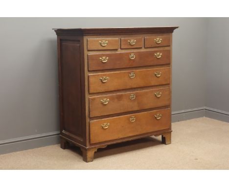 18th century oak chest, three short drawers and four long graduating drawers, bracket feet, W102cm, H110cm, D53cm Condition R