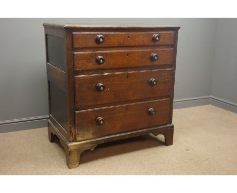 18th century oak chest, four graduating drawers, bracket feet, W97cm, H104cm, D60cm Condition Report Click here for further i