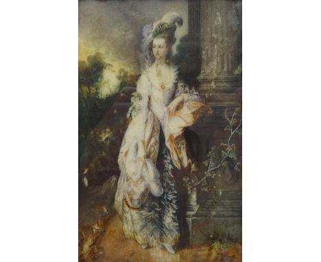 Portrait of a Lady, 19th century portrait miniature on ivory after Gainsborough signed P Ruben? 11cm x 7cm  Condition Report 