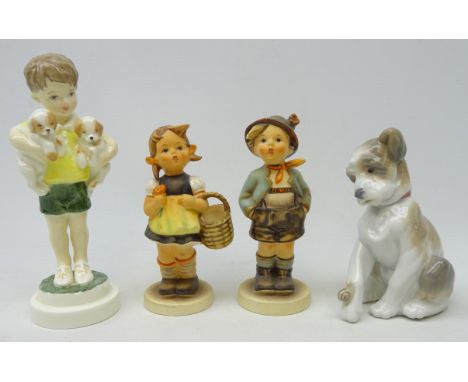 Lladro figure of a dog with a snail on paw no. 6211, H13.5cm, Royal Worcester figure 'all mine' no. 3519, modelled by F.G.Dou