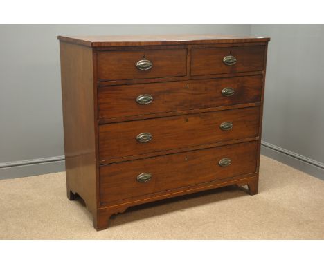 19th century mahogany chest, fitted with two short and two long drawers, bracket supports, W117cm, H103cm, D54cm Condition Re